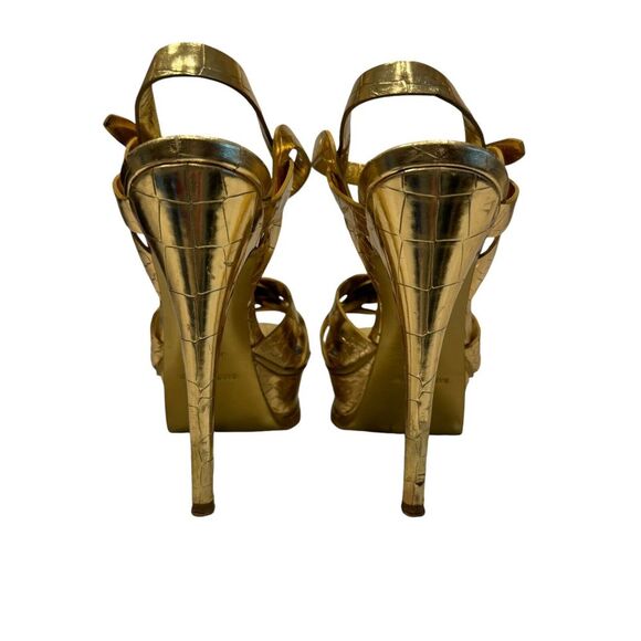 Saint Laurent Paris Gold Croc Embossed Leather Tribute Platform Sandals 36 US 6 - Picture 4 of 10